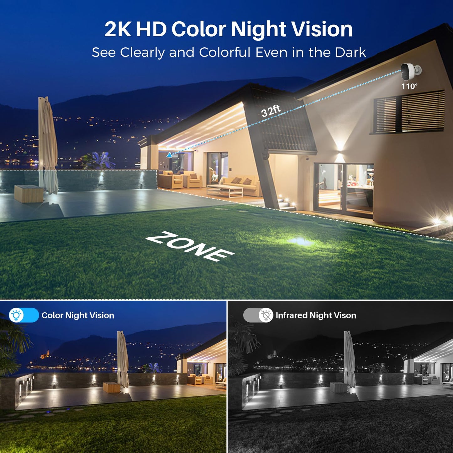 MaxiViz Security Cameras Wireless Outdoor, Battery Powered Cameras for Home Security w/AI Motion Detection, Spotlight & Siren Alarm, 2K Color Night Vision, IP66 Weatherproof, SD/Cloud Storage, 2Pack