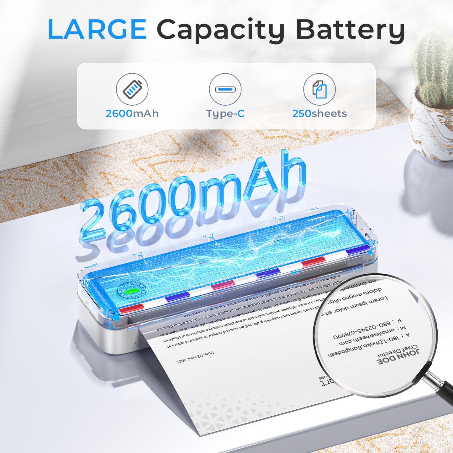 Phomemo Portable Thermal Printer - Portable Printer Wireless for Travel, Support 8.5'' x 11'' US Letter & A4, M836 Bluetooth Inkless Printer for Home Use, for iPhone & Laptop, 1 Roll Paper