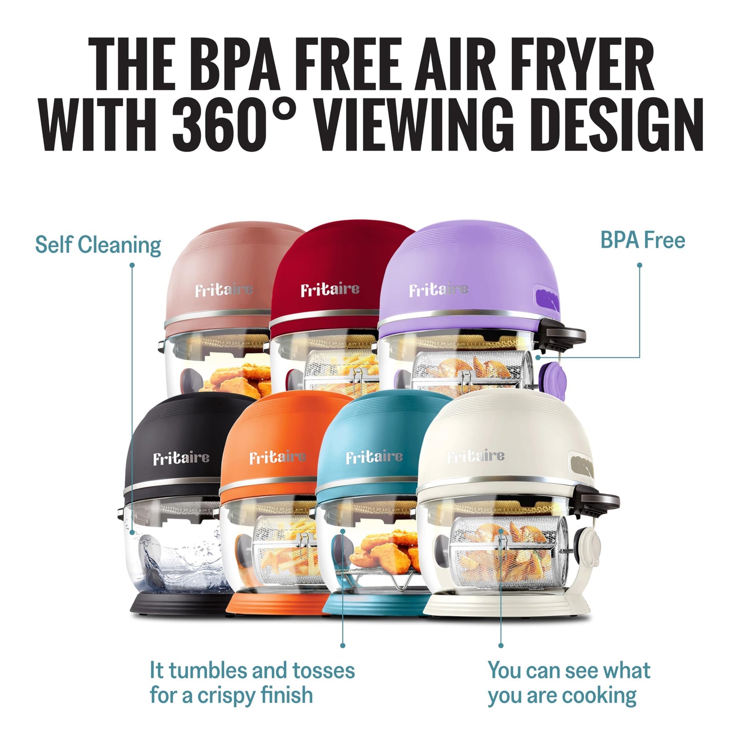 Non-Toxic Air Fryer - Glass AirFryer 5 Quart w/ 360 Visibility, Self-Cleaning, 400F Vortex Air Fryer for Even Cooking, BPA-Free Teflon Free, 6-in-1 Functions, Rotisserie, Roast, Bake, Cherry
