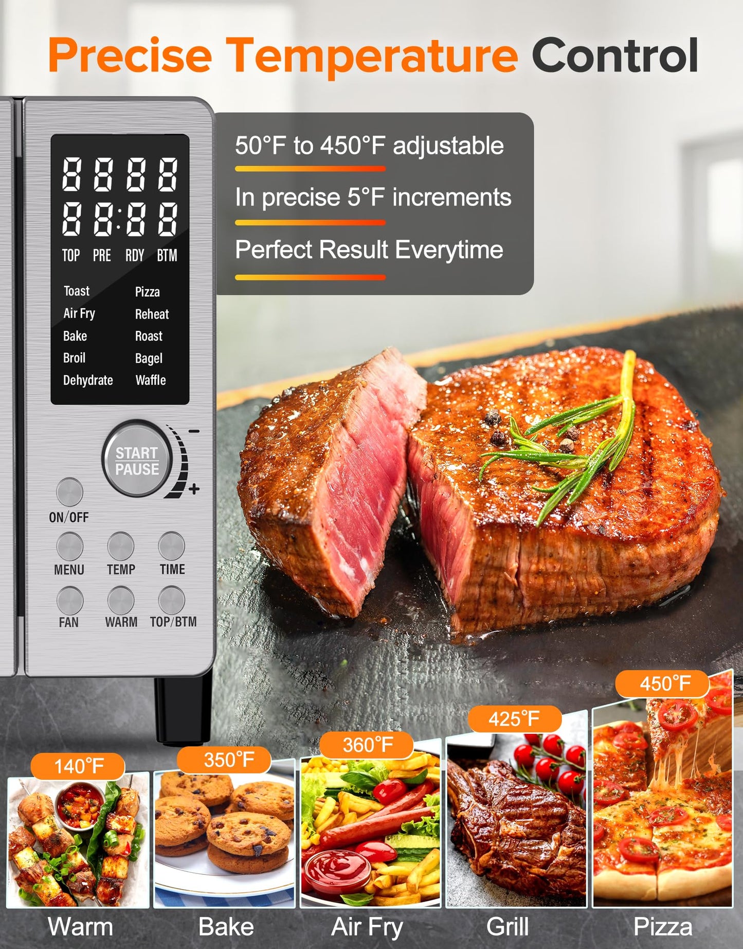 Nuwave Bravo Pro Smart 21QT Toaster Oven Air Fryer Combo, Convection Oven Countertop, 10 functions all in 1, with even & quick crisp technology, 50-450°F, 1800W, Stainless Steel