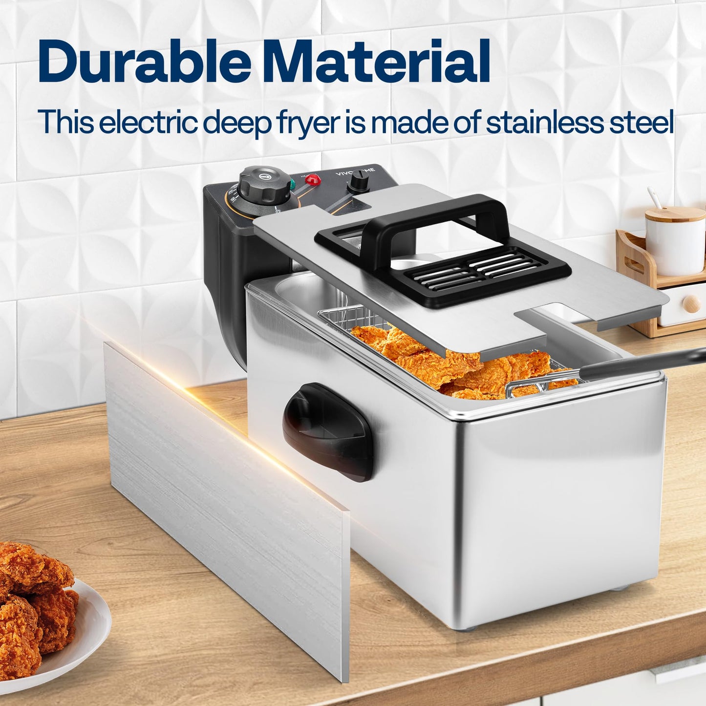 VIVOHOME Electric Deep Fryer with 4L / 17 Cup Oil Capacity, Stainless Steel Oil Fryer with Temperature Control and Lid