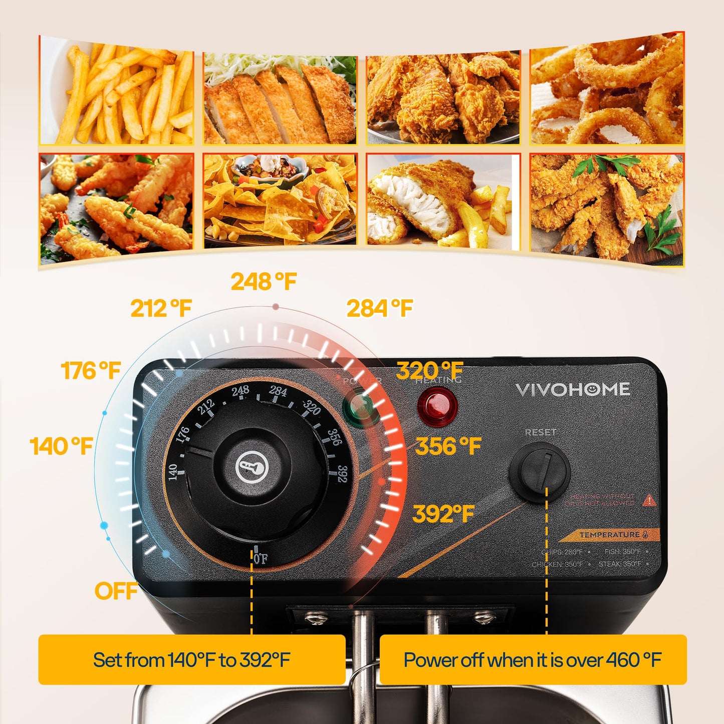 VIVOHOME Electric Deep Fryer with 4L / 17 Cup Oil Capacity, Stainless Steel Oil Fryer with Temperature Control and Lid