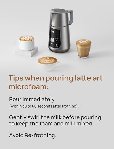 Dreo All-in-1 BaristaMaker Milk Frother, Electric Foam Frother for Latte Art Microfoam and Coffee, 15oz/450ml Automatic Milk Warmer with 30 Drinks, Dishwasher Safe, Dairy/Plant-Based Milk