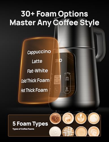 Dreo All-in-1 BaristaMaker Milk Frother, Electric Foam Frother for Latte Art Microfoam and Coffee, 15oz/450ml Automatic Milk Warmer with 30 Drinks, Dishwasher Safe, Dairy/Plant-Based Milk