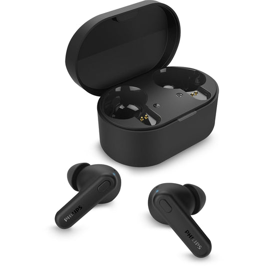 PHILIPS TAT1108 Wireless Earbuds,True Wireless Headphones,Powerful Bass with 6 mm Driver,Clear Call with AI Mic,15-Hour Battery Life,Bluetooth v5.3,IPX4 Rating,Ergonomic Design for Comfort,Black