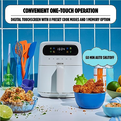 CRUX x Marshmello 3.0 QT Digital Air Fryer with TurboCrisp Technology, Touch Screen Temperature Control, Timer and Auto Shut-off, Fully Programmable, Silicone Cupcake Molds Included, White