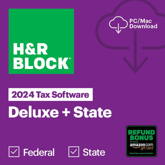 Software de Impuestos Deluxe de H&amp;R Block + Estado 2024 con Bonificación de Reembolso (Exclusivo de Amazon) para Windows/Mac [Código en línea para PC/Mac]