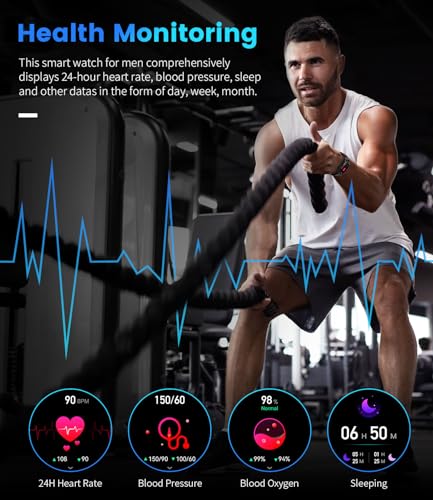 FOXBOX Smart Watch for Men Answer/Make Call for Android iOS, 400mAh Military Smartwatch Heart Rate Blood Oxygen Sleep Monitor Step Counter, 2 Straps,1.39" HD Waterproof Outdoor Smart Watches Black