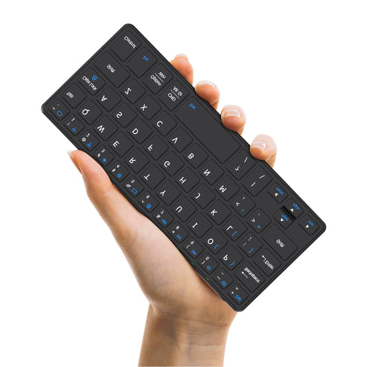 Luntak Ultra Light Portable Wireless Keyboard, Multi-Device Slim Mini Bluetooth Keyboard with Angle Stand & Leather Case, Rechargeable Foldable Travel Keypad for iPad/PC/Android/Windows/iOS-Black