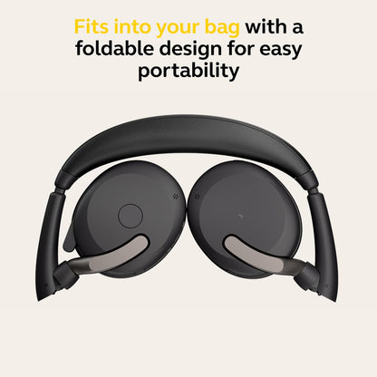 Jabra Evolve2 65 Flex Stereo Headset with Bluetooth, Wireless Charging Pad - Noise-Cancelling ClearVoice Technology & Hybrid Active Noise Cancellation - Works with Leading UC Platforms - Black