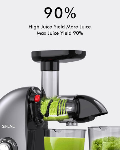 Cold Press Juicer, SiFENE Slow Masticating Juicer Machines for Fruit Vegetable, Juice Yield Maker Extractor with Quiet Motor Anti-Clog System, Easy to Clean, Gray