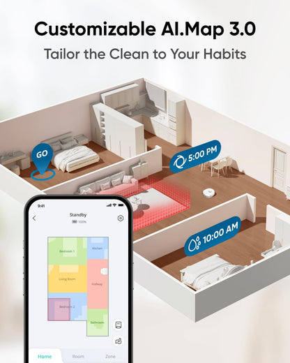 eufy X10 Pro Omni Robot Vacuum and Mop Combo, 8,000 Pa Suction, Dual Mops with 12 mm Auto-Lift and Carpet Detection, AI Obstacle Avoidance, Auto Mop Washing, Auto Drying, Self-Emptying, White