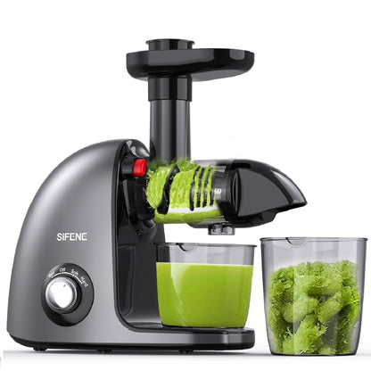 Cold Press Juicer, SiFENE Slow Masticating Juicer Machines for Fruit Vegetable, Juice Yield Maker Extractor with Quiet Motor Anti-Clog System, Easy to Clean, Gray