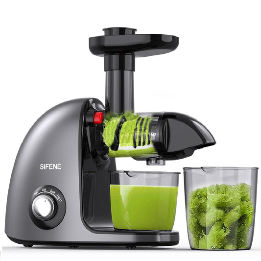 Exprimidor de prensado en frío SiFENE, exprimidor de masticación lenta para frutas y verduras, extractor de jugo con motor silencioso y sistema antiobstrucción, fácil de limpiar, color gris