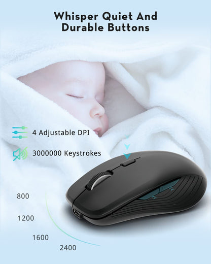 Combo de teclado y mouse inalámbricos Samsers, ultradelgados, recargables, de modo dual (Bluetooth 5.0x2 + 2.4G), silenciosos, diseño compacto de tamaño completo para múltiples dispositivos, compatible con MacOS/iOS/Android/Windows.
