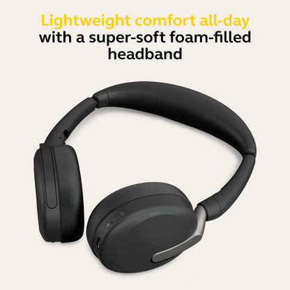 Jabra Evolve2 65 Flex Stereo Headset with Bluetooth, Wireless Charging Pad - Noise-Cancelling ClearVoice Technology & Hybrid Active Noise Cancellation - Works with Leading UC Platforms - Black