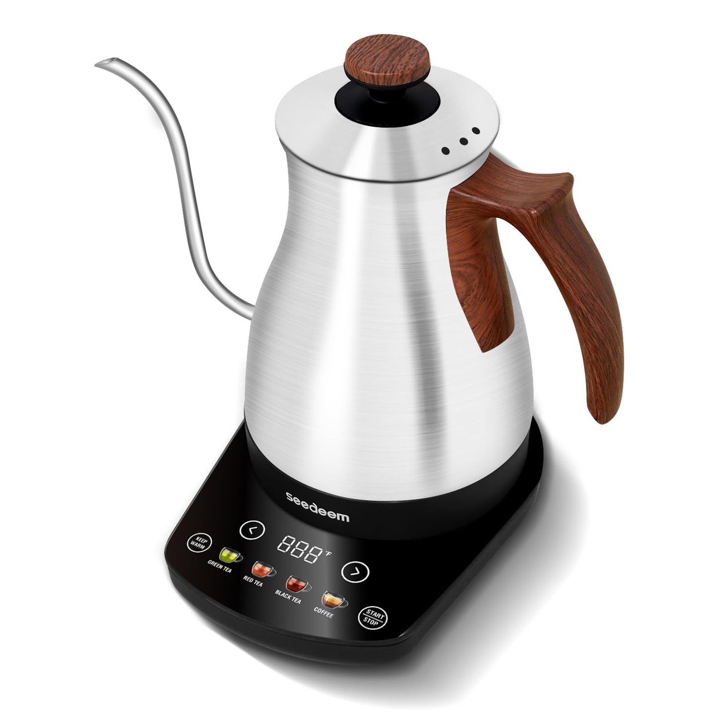 SEEDEEM Gooseneck Electric Kettle Full Touch Screen 1200W Electric Tea & Coffee Kettle with Four Heating Modes Rapid Heating,±1℉ Temperature Control，Keep Warm Mode,3.88oz Electric kettle