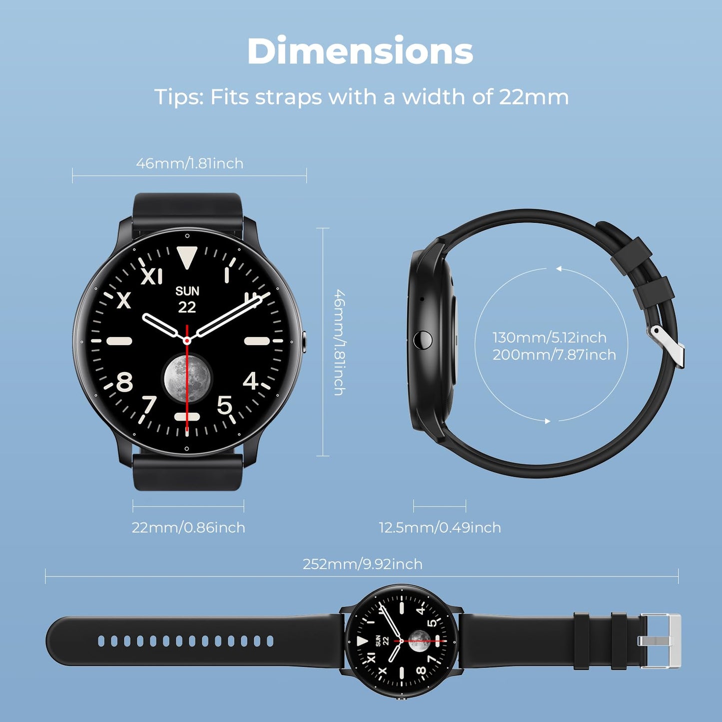 Reloj inteligente TIFOZEN para hombre y mujer (contesta y realiza llamadas), monitor de actividad física HD de 1.39", 30 modos deportivos, monitor de frecuencia cardíaca, SpO2 y sueño, resistente al agua IP68, compatible con iPhone y Android, color negro.