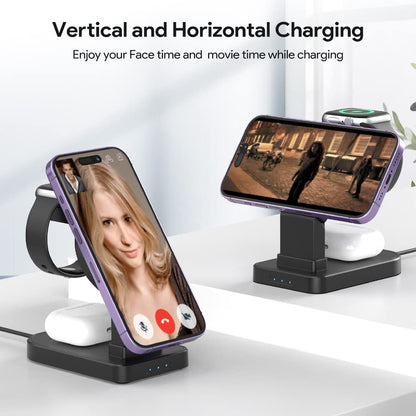 Estación de carga inalámbrica MagSafe, CYFIBYNO 3 en 1 para iPhone 16/15/14/13/12/Pro/Max, base de carga inalámbrica rápida para Apple Watch y Airpods
