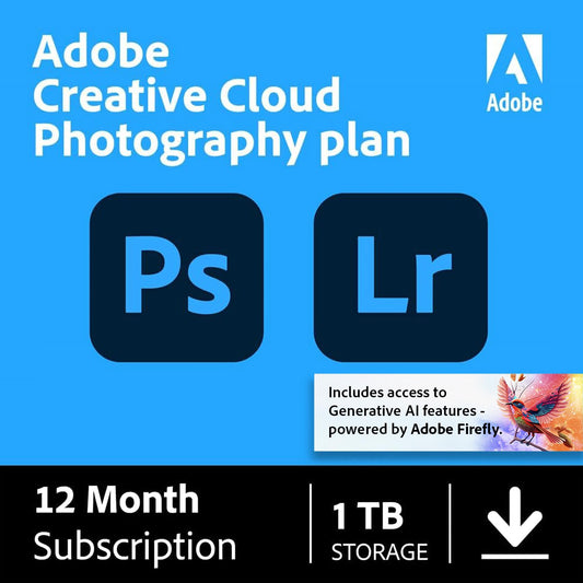 Plan de fotografía de Adobe Creative Cloud de 1 TB (Photoshop + Lightroom) | Suscripción de 12 meses con renovación automática