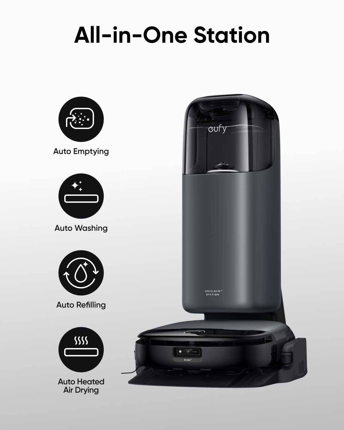 eufy S1 con estación todo en uno, robot aspirador y trapeador HydroJet, succión de 8000 Pa, sistema inteligente para evitar obstáculos, mapeo multinivel, trapeador con retracción automática, perfecto para pelos de mascotas
