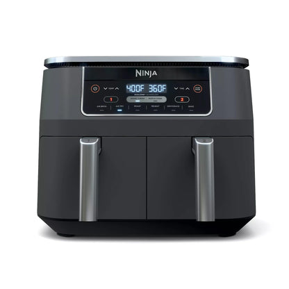 Freidora de aire Ninja DZ201 Foodi 6 en 1 de 2 cestas con tecnología DualZone, capacidad de 8 cuartos y acabado en acero inoxidable gris oscuro (renovada)