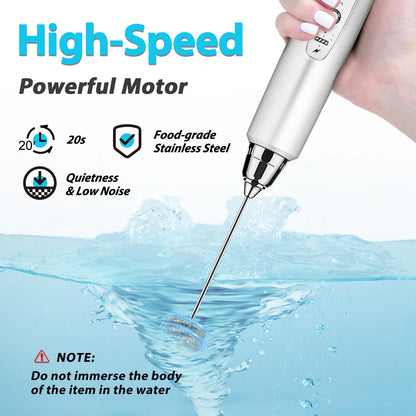 Sakgos Milk Frother Rechargeable Handheld-Electric Whisk 3 Speed Adjustable, Coffee Frother Wand with 3 Stainless Whisks, Electric Foam Maker, Drink Mixer Blender for Latte Cappuccino Matcha Egg