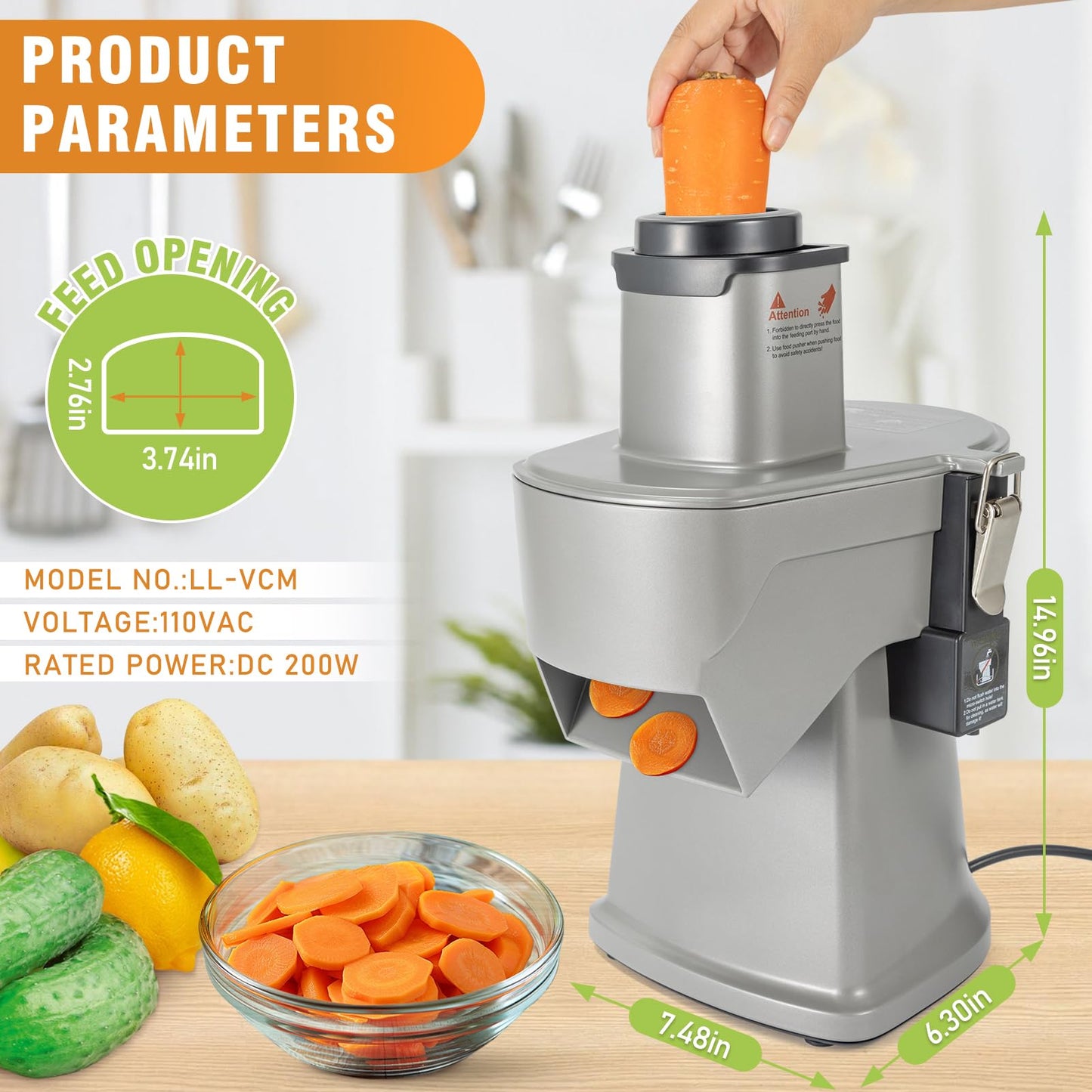4 in 1 Electric Vegetable Chopper Adjustable Thickness Mandoline Slicer＆Dicer Suitable for Shredding Onions can be French Fry Cutter Veggie Processor with Multi Stainless Steels Blades 110V