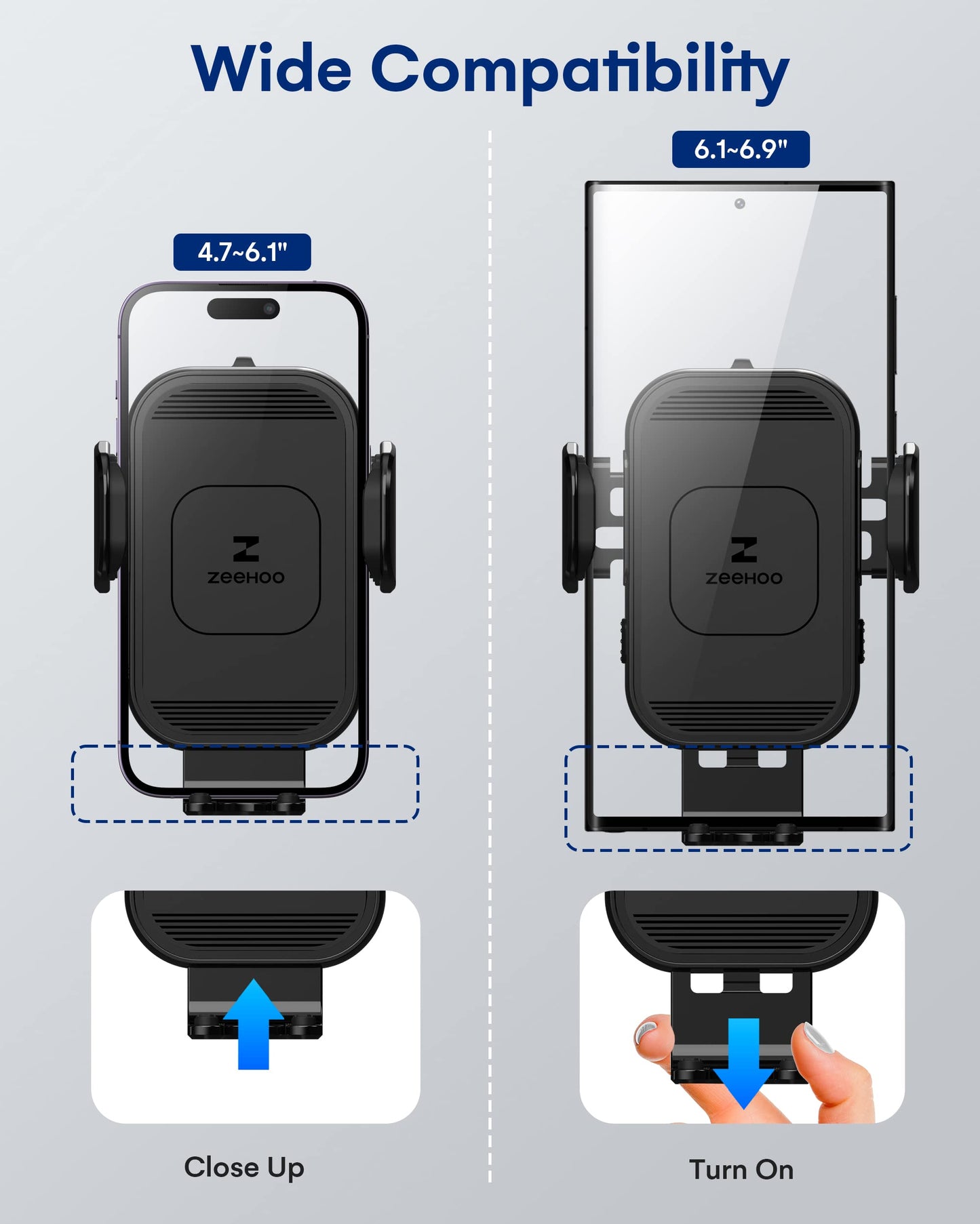 Cargador inalámbrico para coche ZeeHoo, carga rápida de 15 W, soporte para teléfono con sujeción automática, compatible con iPhone 15, 14, 13, 12, 11 Pro Max, Xs, etc. (negro)