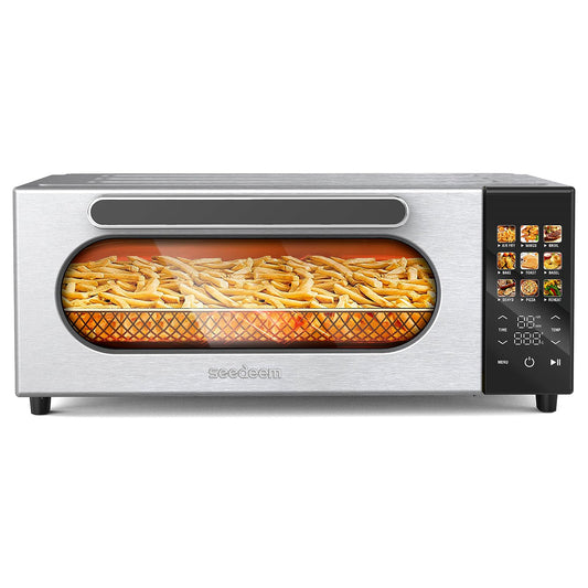SEEDEEM 10-in-1 Air Convection Toaster Oven, 15L Convection Toaster Oven Cooker with Color LCD Display and Touch Screen, Toaster, Air Fryer, Dehydrate, 4 Accessories Included, 1800W, Silver