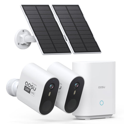AOSU 3K/5MP Solar Security Cameras Wireless Outdoor, Ultra-Wide-Angle, Cam-to-Cam Track & Sync, Home Security System with Color Night Vision, Spotlight Smart Alarm, No Subscription, 2.4G & 5G WiFi