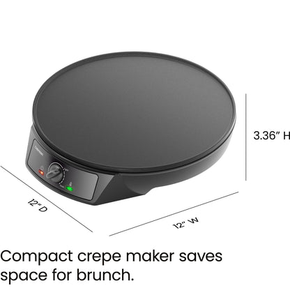 Crepera eléctrica CHEFMAN: Control preciso de temperatura, plancha antiadherente de 30 cm, perfecta para crepas, tortillas, blintzes, panqueques, waffles, huevos y tocino. Incluye espátula y espátula para masa, color negro.