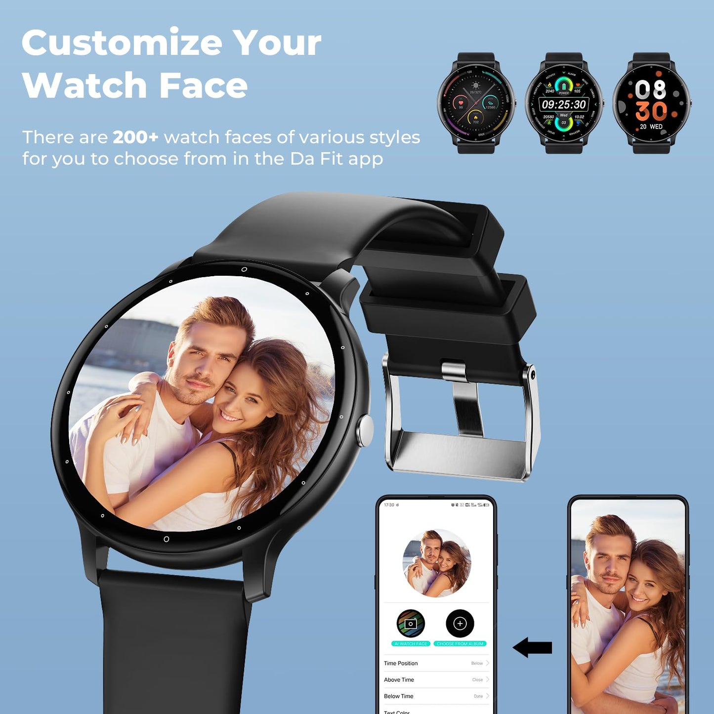 Reloj inteligente TIFOZEN para hombre y mujer (contesta y realiza llamadas), monitor de actividad física HD de 1.39", 30 modos deportivos, monitor de frecuencia cardíaca, SpO2 y sueño, resistente al agua IP68, compatible con iPhone y Android, color negro.