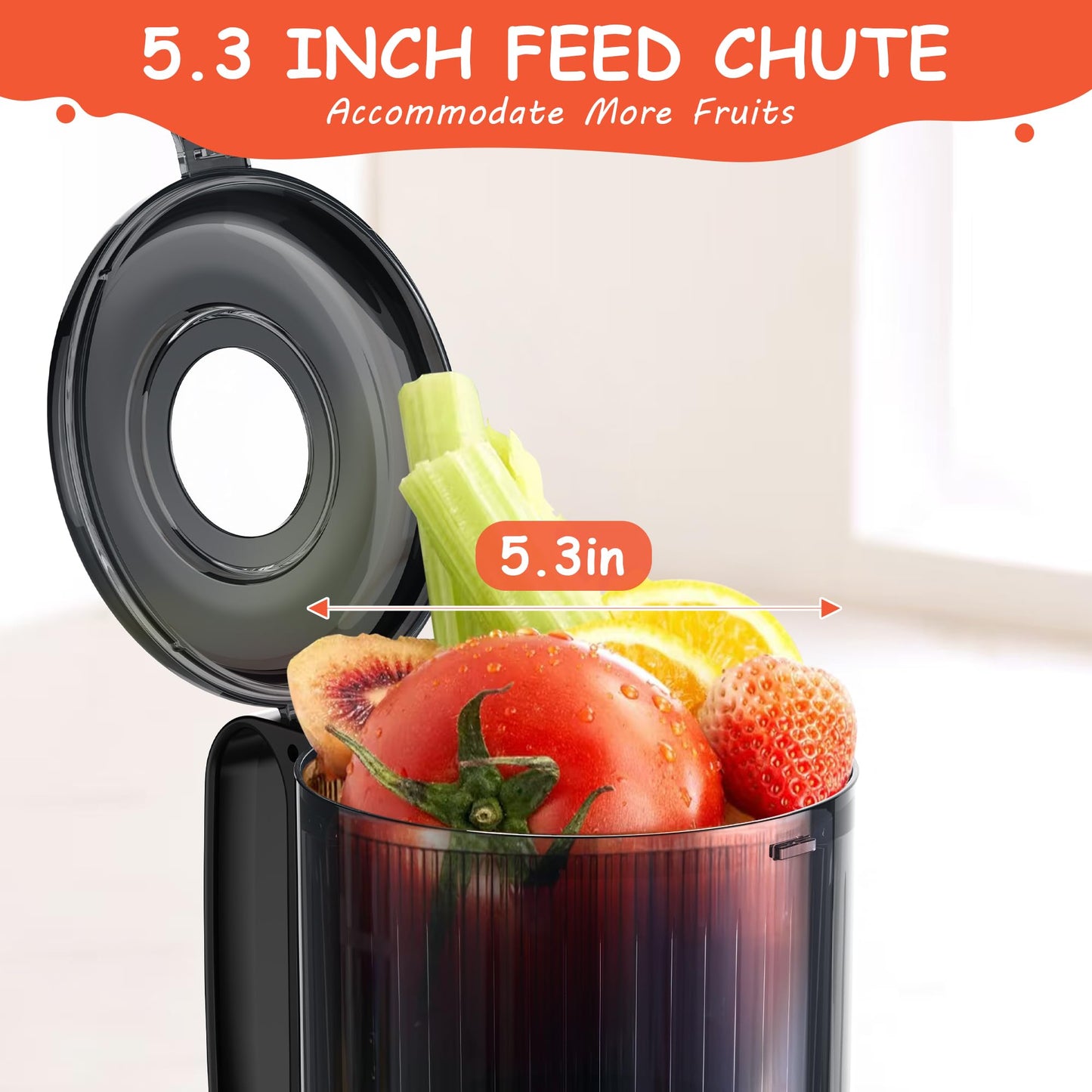 Hobsir Juicer Machines, 5.3-Inch Cold Press Juicer, Masticating Slow Juicer Machines with 300W, Large Feed Chute Juice Machines for Vegetables and Fruits, Easy to Clean Juicers, High Juice Yield Black