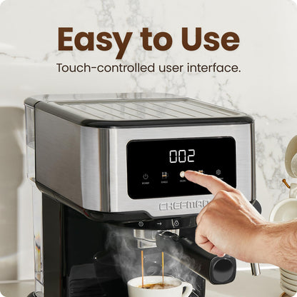 Cafetera digital Chefman CraftBrew de 15 bares con bomba y vaporizador para latte y capuchino, compacta, con depósito de agua extraíble de 1,8 l, de acero inoxidable.