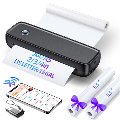 Portable Printer Wireless for Travel，Bluetooth Thermal Support 8.5inches X 11inches US Letter &Legal, A4&A5 Thermal Paper, Inkless Compatible with iOS, Android & Laptop for Office Car Home