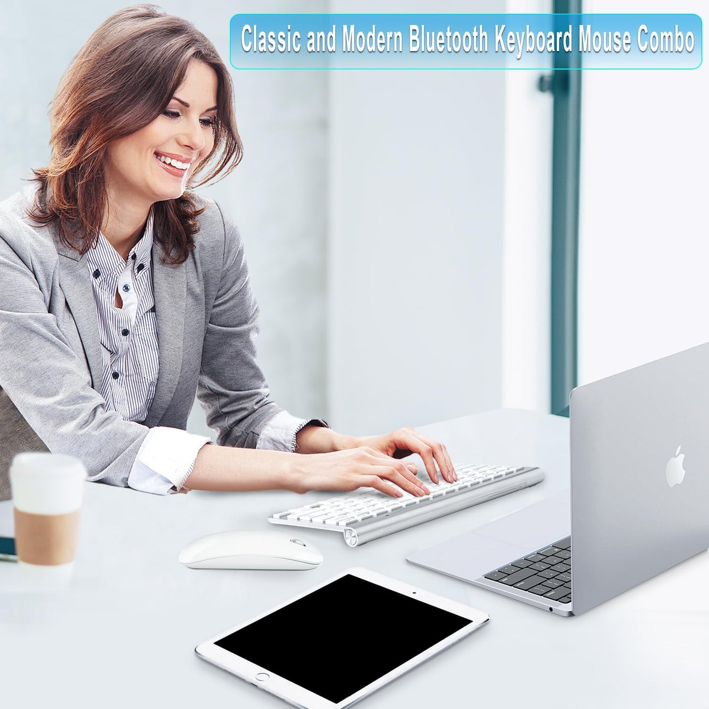 Teclado y ratón inalámbricos para Mac Bluetooth USB C Compatible con Apple MacBook Air Pro iMac iPad y portátiles Windows Tabletas Android