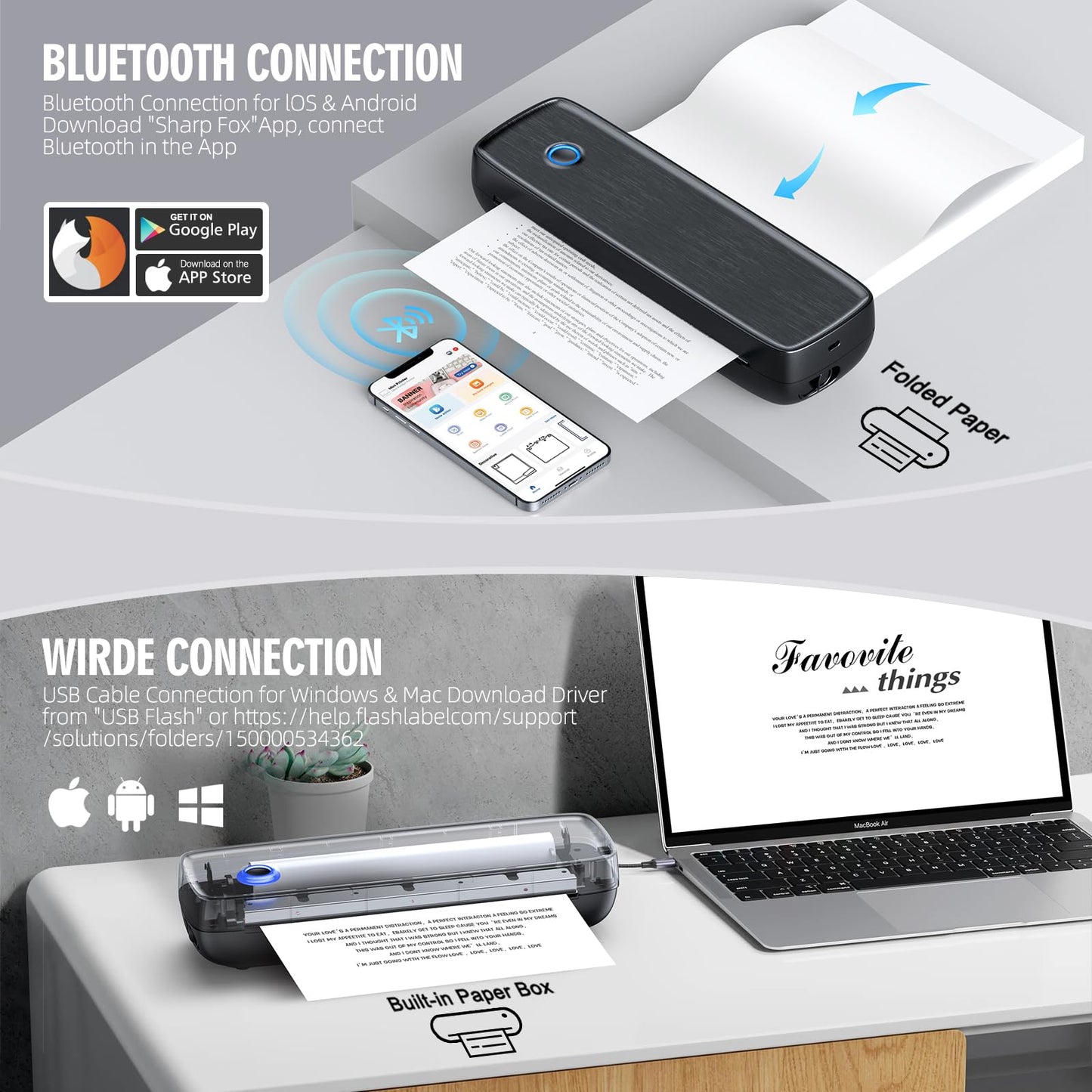 Portable Printer Wireless for Travel，Bluetooth Thermal Support 8.5inches X 11inches US Letter &Legal, A4&A5 Thermal Paper, Inkless Compatible with iOS, Android & Laptop for Office Car Home