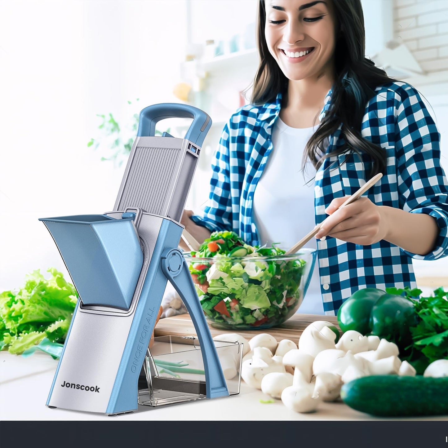 Vegetable Chopper with Adjustable Thickness - Safe Mandoline Food Slicer for Kitchen, Multifunctional Veggie Chopper Vegetable Cutter Slicer Dicer, All in 1, can Slice, Shred -Blue