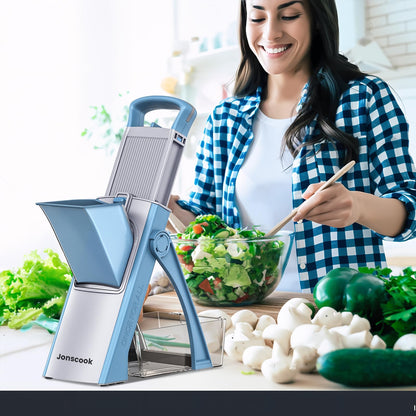 Vegetable Chopper with Adjustable Thickness - Safe Mandoline Food Slicer for Kitchen, Multifunctional Veggie Chopper Vegetable Cutter Slicer Dicer, All in 1, can Slice, Shred -Blue