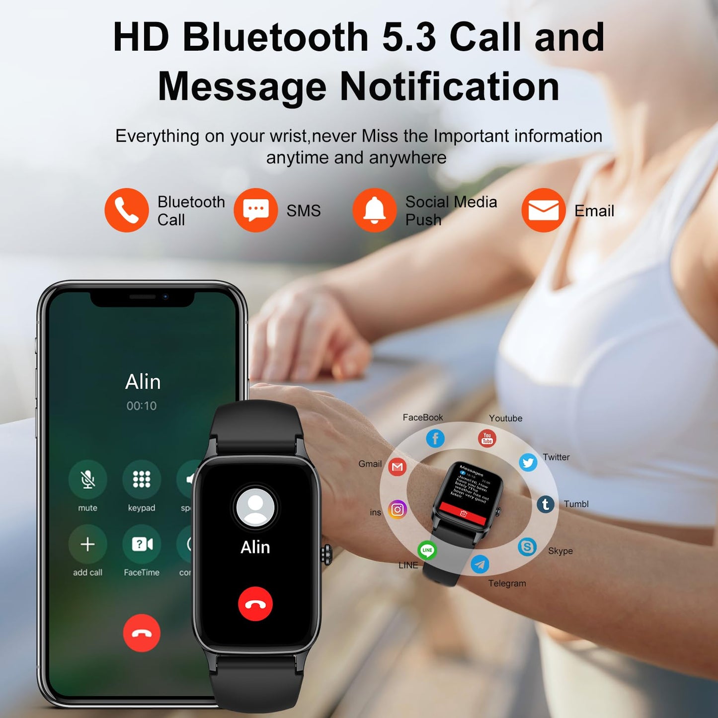 Smart Watch for Men Women, 1.57" Smartwatch (Answer/Make Call) , Fitness Tracker with 110+ Sport Modes, Heart Rate/Sleep Monitor, IP68 Waterproof, Bluetooth Calls, Smartwatches for Android iOS Black