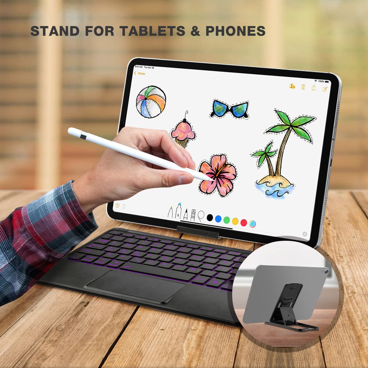 Bluetooth Keyboard with Touchpad, Compatible with iOS/Android Windows, Ultra Slim 7-Colors Backlit, Build in Trackpad Wireless Keyboard for iPhone/IPad/IPad Pro/Mac, Samsung Tablets, Laptop