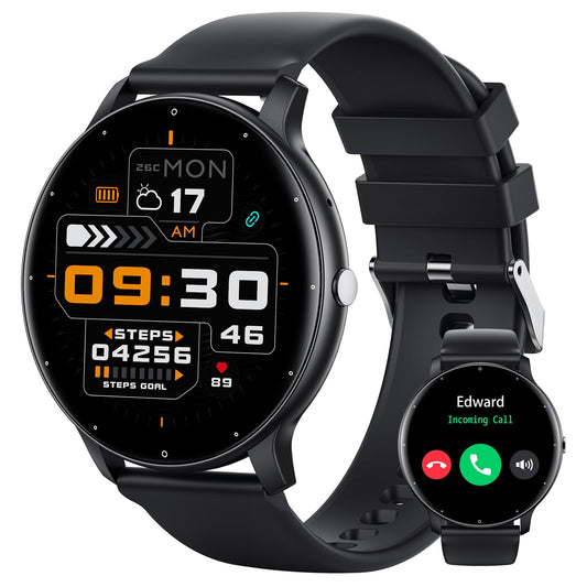 Reloj inteligente TIFOZEN para hombre y mujer (contesta y realiza llamadas), monitor de actividad física HD de 1.39", 30 modos deportivos, monitor de frecuencia cardíaca, SpO2 y sueño, resistente al agua IP68, compatible con iPhone y Android, color negro.
