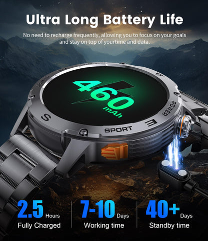 FOXBOX Military Smart Watch for Men(Answer/Dial Calls), 1.43'' AMOLED Fitness Smartwatch with 460mAh Battery, Blood Oxygen, Heart Rate and Sleep Monitor Compatible with iOS Android Phones
