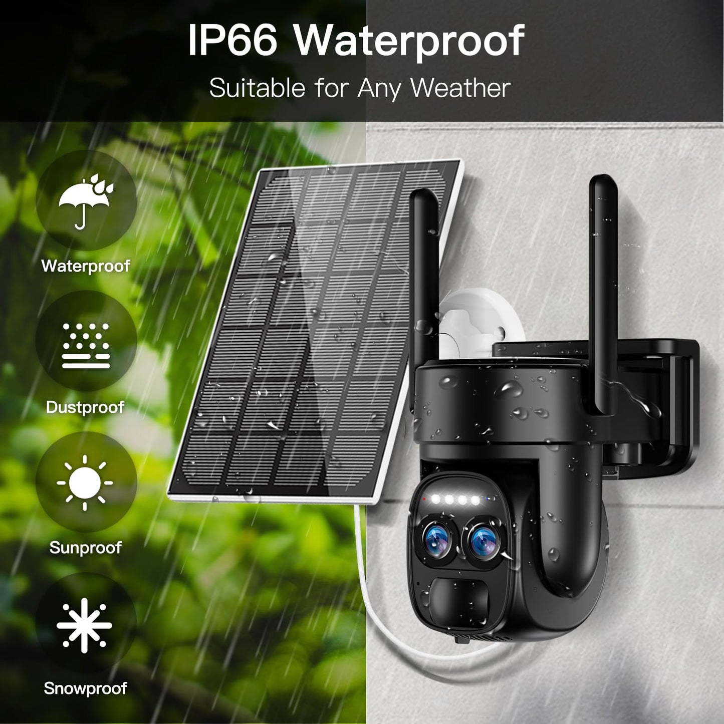 Uniter 4K Solar Security Camera Wireless Outdoor, 2.4g & 5g WiFi, 360° PTZ Home Security Camera with Color Night Vision, Spotlight Siren, PIR Sensor, Motion Detection, Auto Tracking, 2 Pack