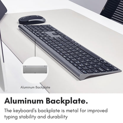 Teclado y ratón Bluetooth premium Macally para Mac | Combo de teclado y ratón inalámbricos compatibles con Apple (110 teclas, recargables para múltiples dispositivos) para MacBook Pro/Air e iMac - Gris espacial