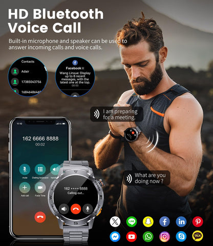 FOXBOX Military Smart Watch for Men(Answer/Dial Calls), 1.43'' AMOLED Fitness Smartwatch with 460mAh Battery, Blood Oxygen, Heart Rate and Sleep Monitor Compatible with iOS Android Phones