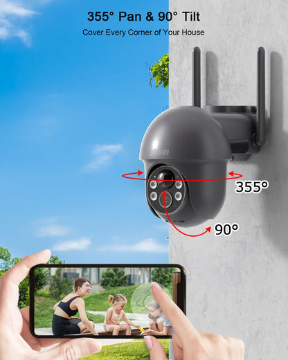 ANRAN Security Camera Wireless Outdoor with 360° View, 2K Solar Outdoor Camera with Smart Siren, Spotlights, Color Night Vision, PIR Human Detection, Pan Tilt Control, 2-Way Talk, IP65, Q1 Grey