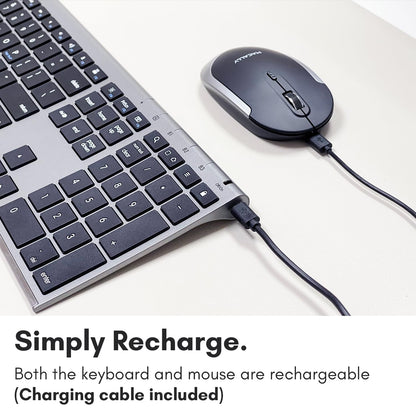 Teclado y ratón Bluetooth premium Macally para Mac | Combo de teclado y ratón inalámbricos compatibles con Apple (110 teclas, recargables para múltiples dispositivos) para MacBook Pro/Air e iMac - Gris espacial
