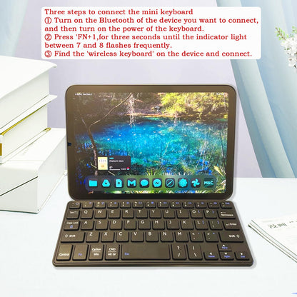 Teclado inalámbrico portátil ultraligero Luntak, miniteclado Bluetooth delgado multidispositivo con soporte angular y funda de cuero, teclado de viaje plegable recargable para iPad/PC/Android/Windows/iOS (negro)